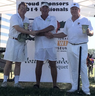 George Cochran and John Warlick receive First Place trophies from T.D. Matt Griffith for Doubles Championship Flight | Photo by Generic Staff Writer