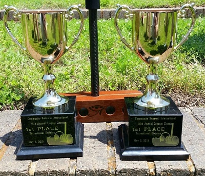 First place trophies on display with a winning HORUS mallet from WoodRanch Custom Shop. | Photo by Generic Staff Writer